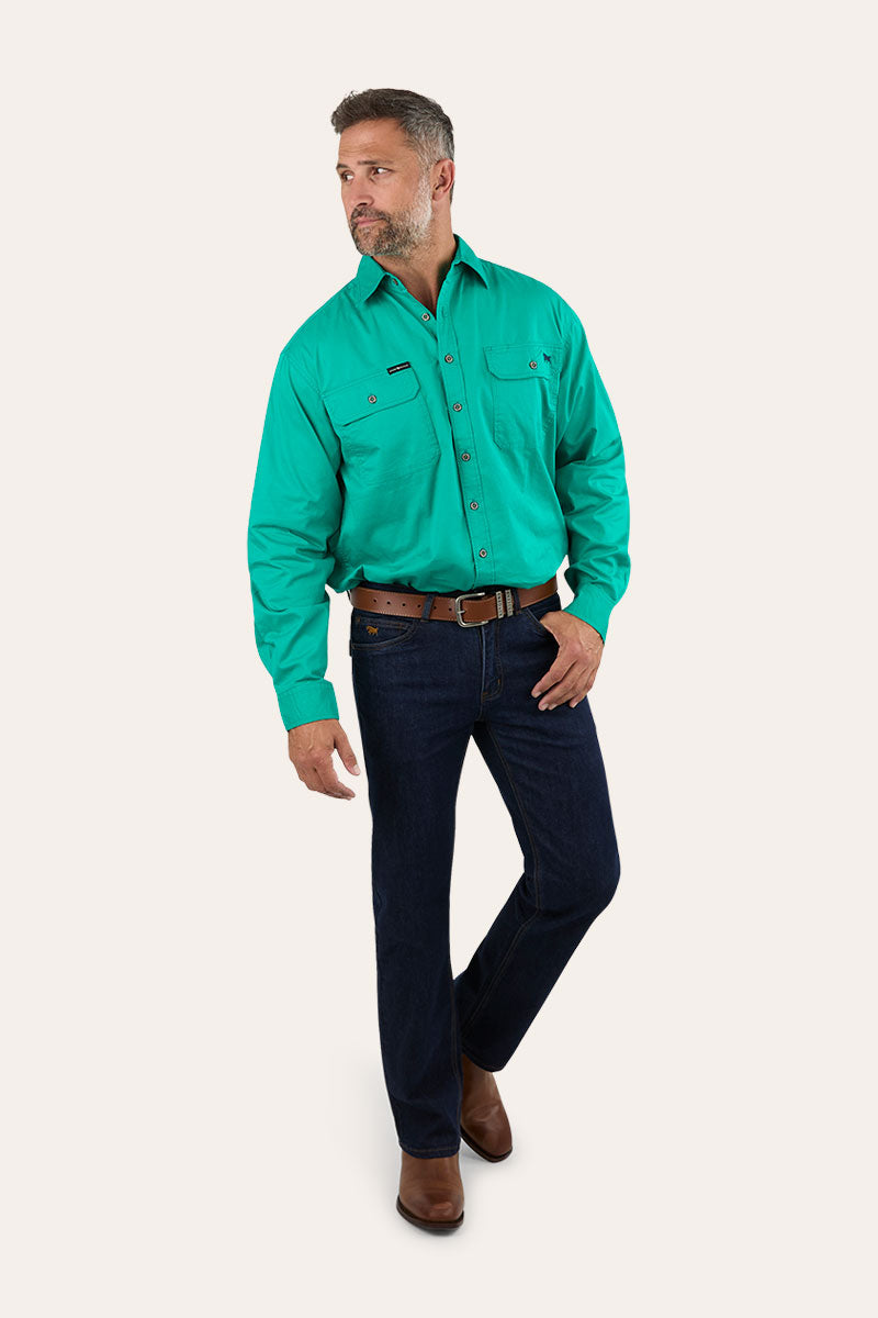 King River Mens Full Button Work Shirt - Green