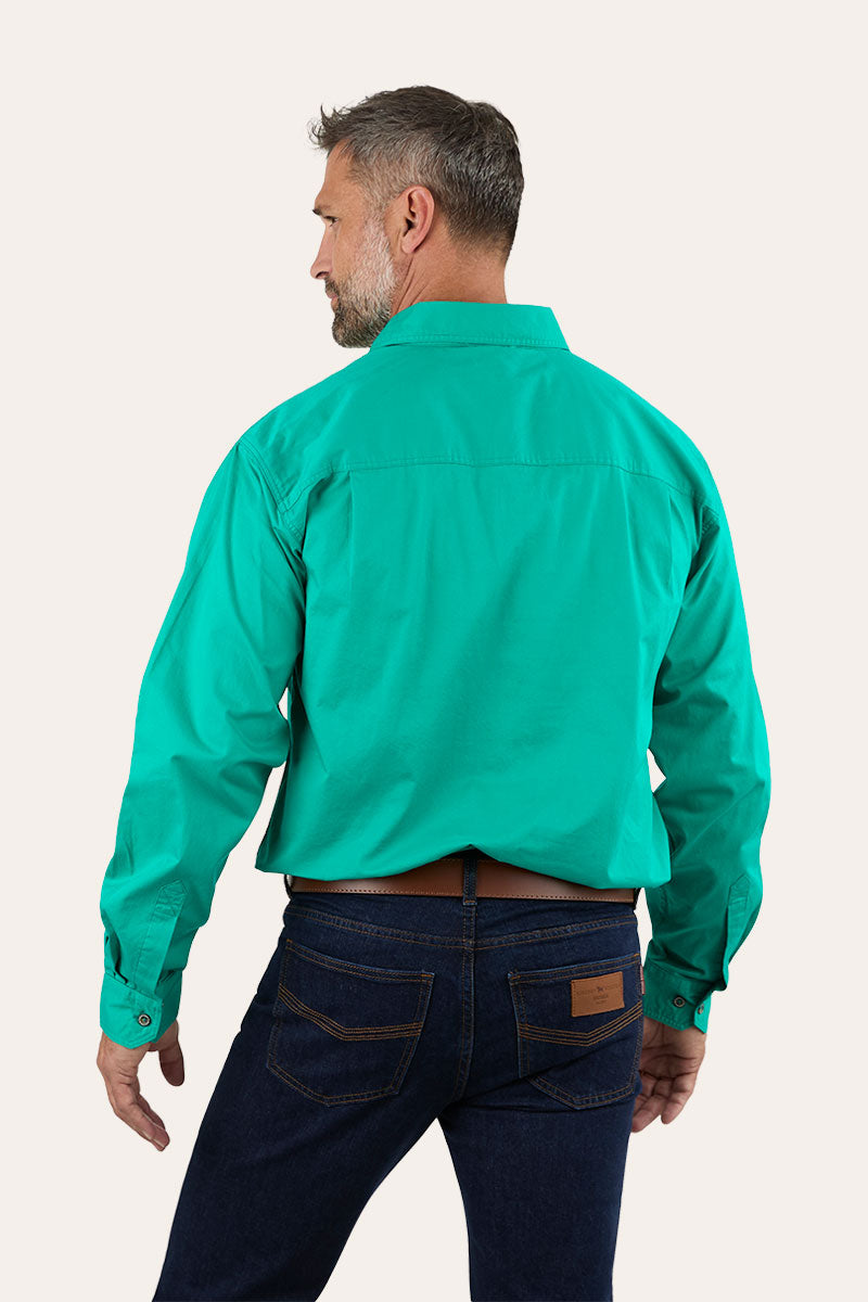 King River Mens Full Button Work Shirt - Green