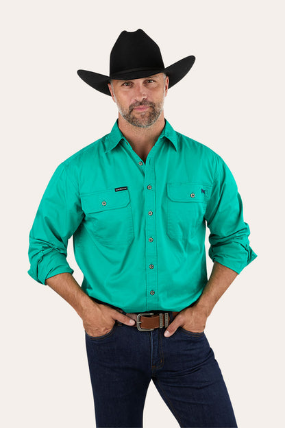 King River Mens Full Button Work Shirt - Green