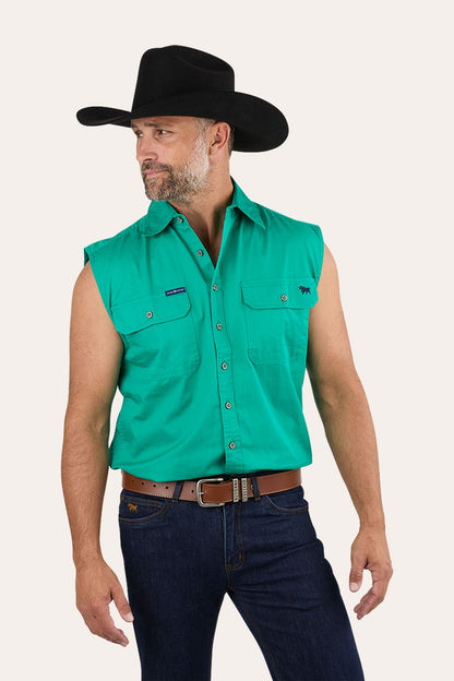 Rob Roy Mens Sleeveless Full Button Work Shirt - Green