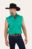 Rob Roy Mens Sleeveless Full Button Work Shirt - Green