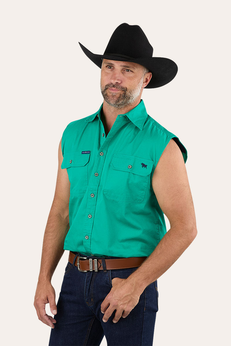 Rob Roy Mens Sleeveless Full Button Work Shirt - Green