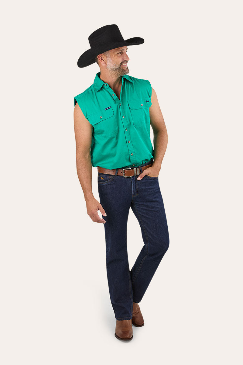 Rob Roy Mens Sleeveless Full Button Work Shirt - Green