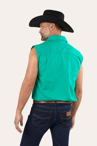 Rob Roy Mens Sleeveless Full Button Work Shirt - Green