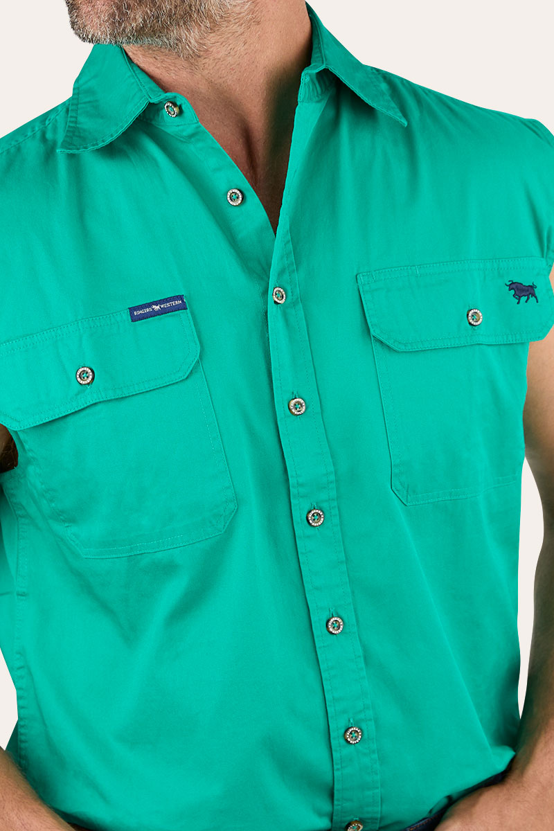 Rob Roy Mens Sleeveless Full Button Work Shirt - Green