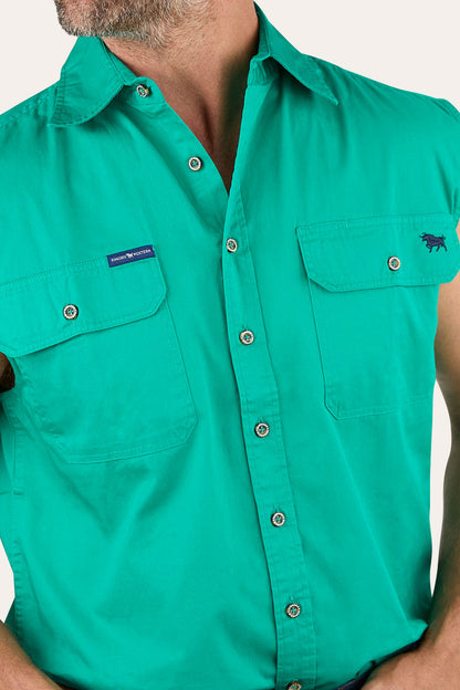 Rob Roy Mens Sleeveless Full Button Work Shirt - Green