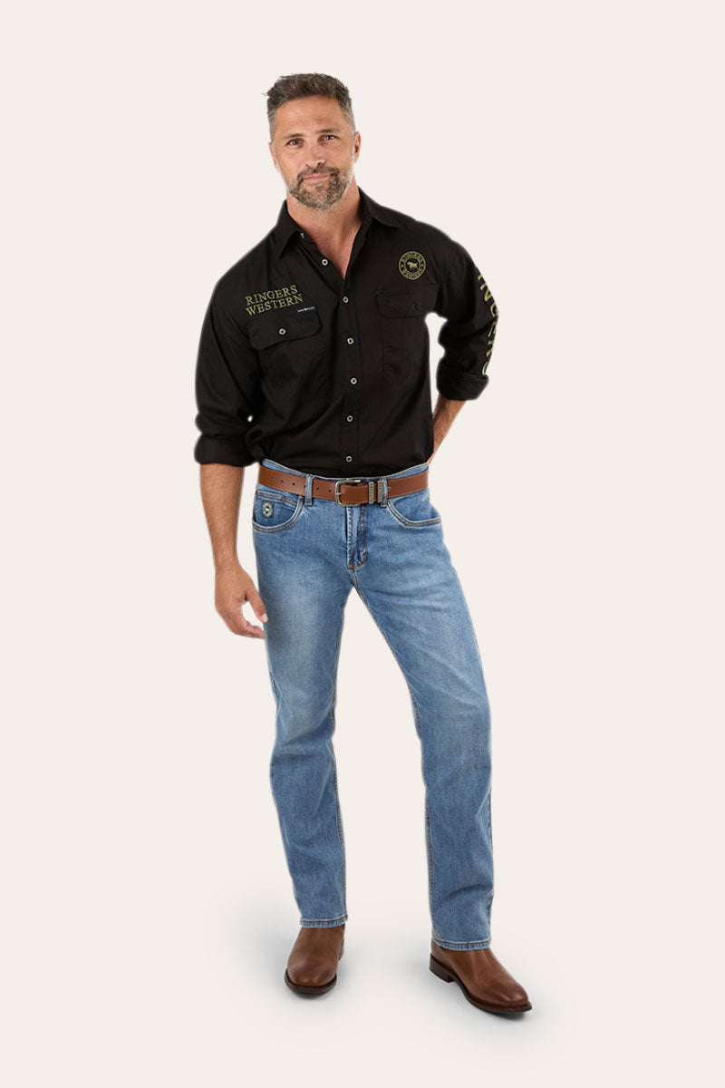 Hawkeye Mens Full Button Work Shirt - Black/Camo