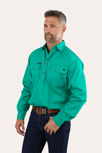 King River Mens Half Button Work Shirt - Green
