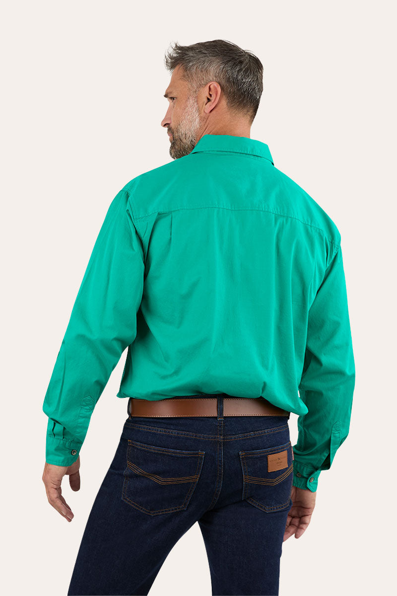 King River Mens Half Button Work Shirt - Green