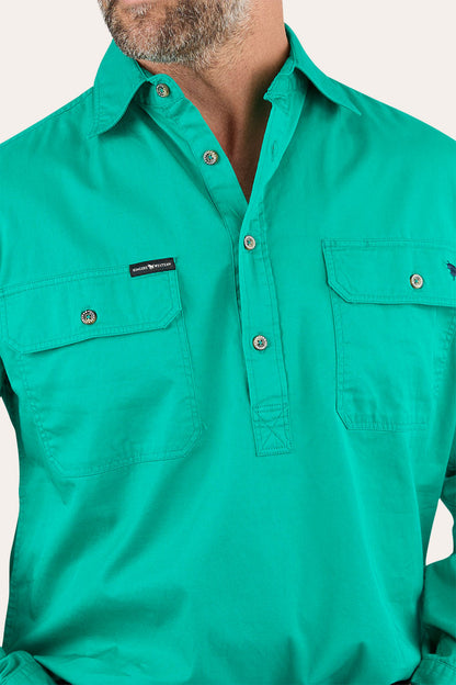 King River Mens Half Button Work Shirt - Green