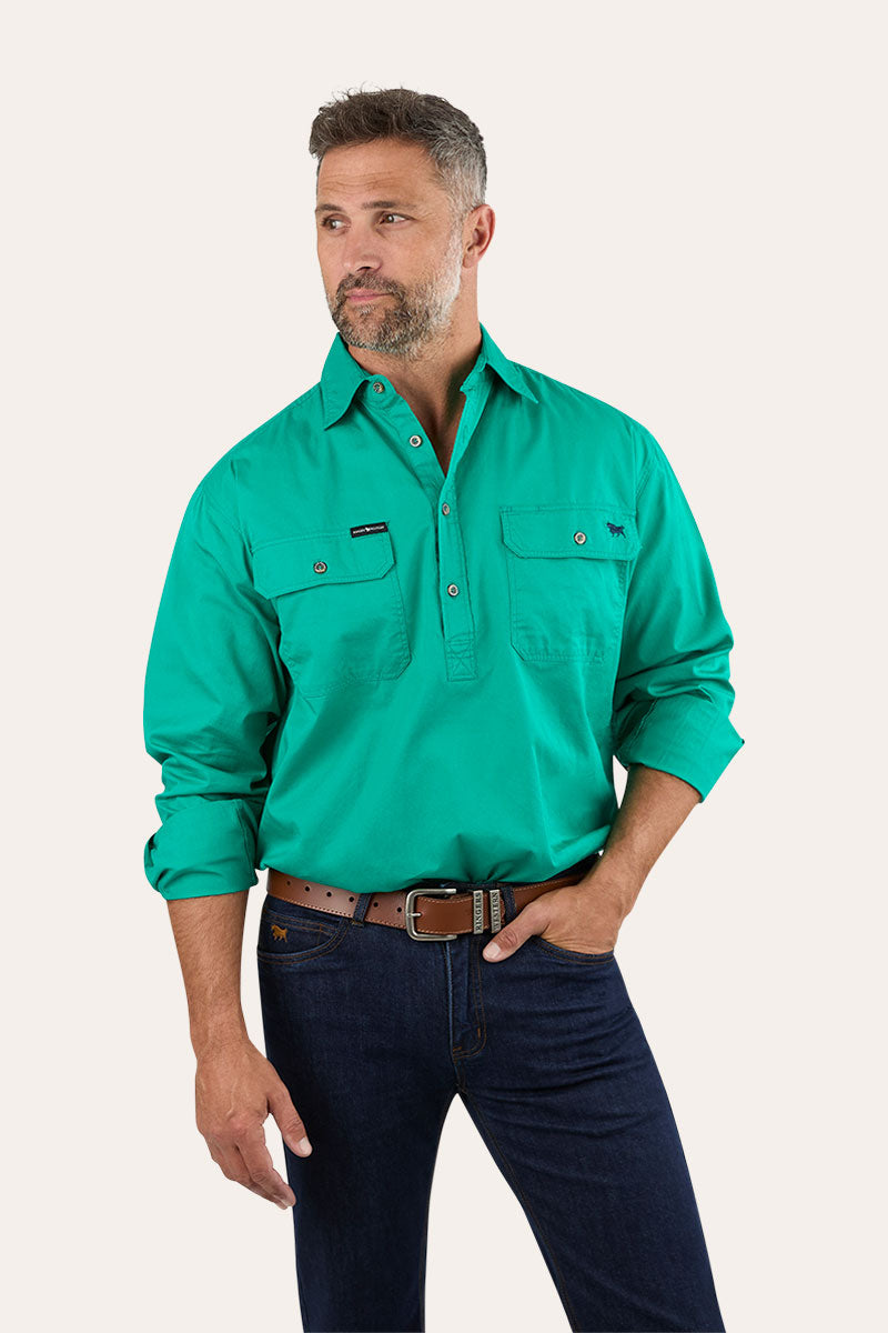 King River Mens Half Button Work Shirt - Green