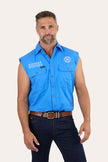 Hawkeye Mens Sleeveless Work Shirt - Blue/White