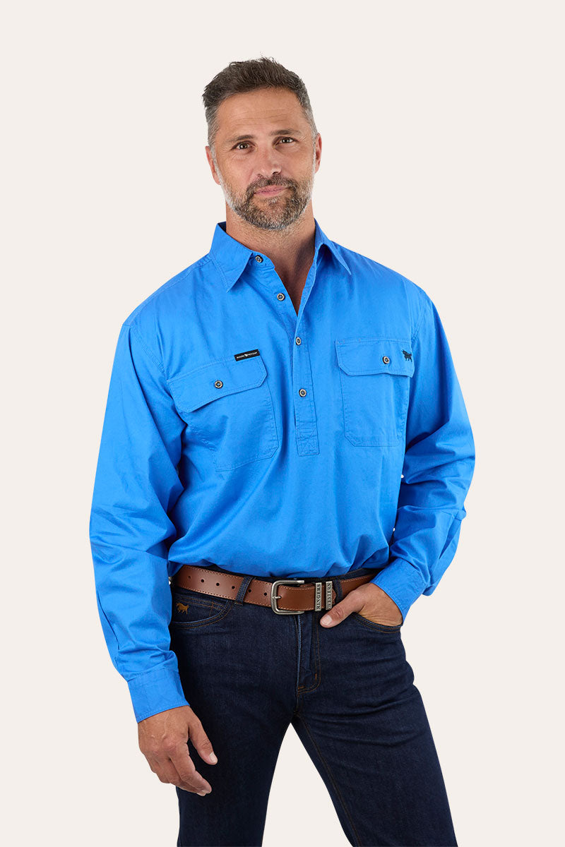 King River Mens Half Button Work Shirt - Blue