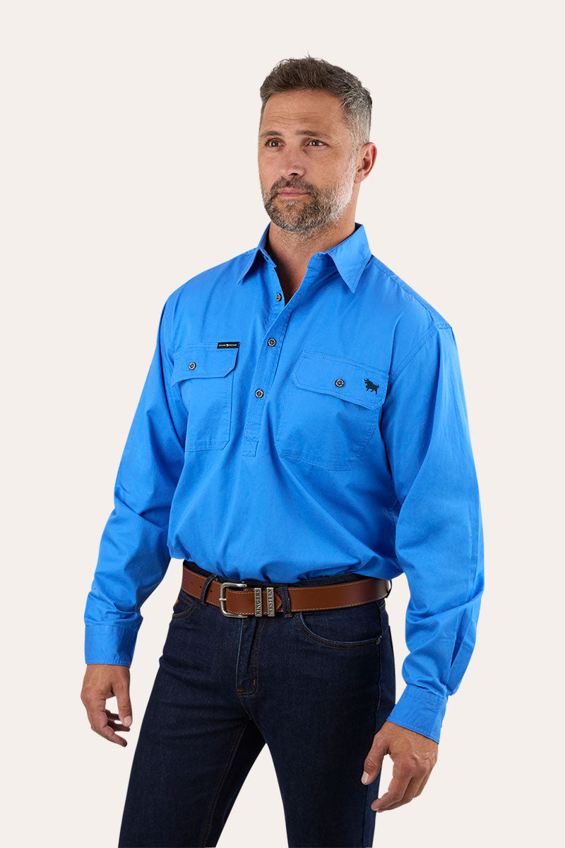 King River Mens Half Button Work Shirt - Blue