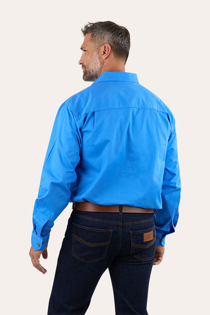 King River Mens Half Button Work Shirt - Blue
