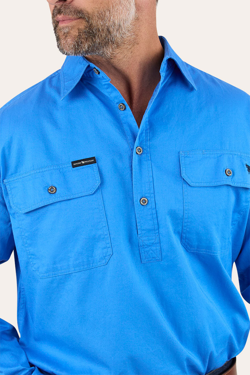 King River Mens Half Button Work Shirt - Blue