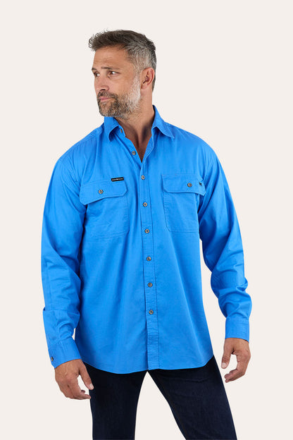King River Mens Full Button Work Shirt - Blue