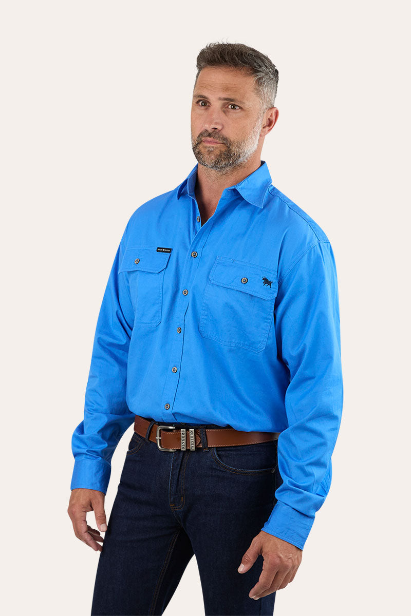 King River Mens Full Button Work Shirt - Blue