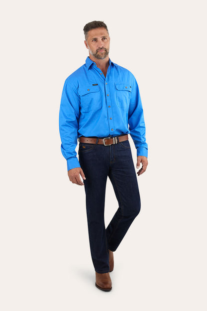 King River Mens Full Button Work Shirt - Blue
