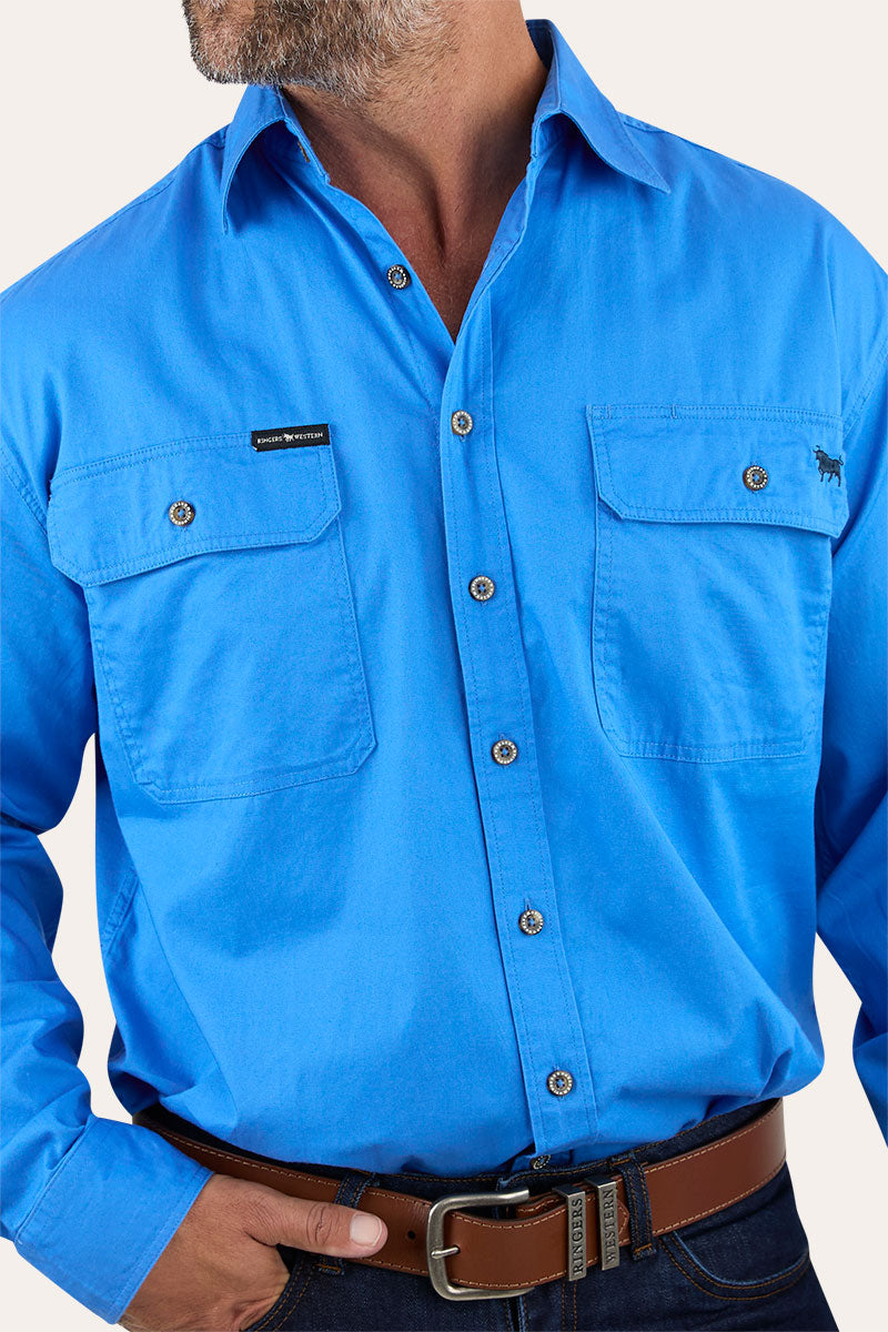 King River Mens Full Button Work Shirt - Blue