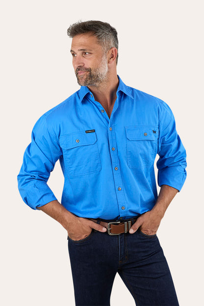 King River Mens Full Button Work Shirt - Blue