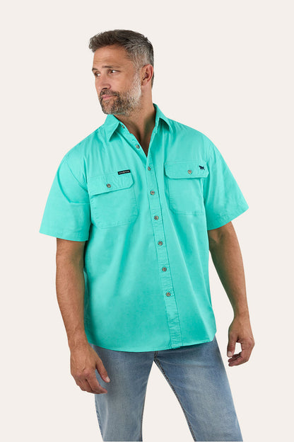 Lake Argyle Mens Short Sleeve Full Button Work Shirt - Mint