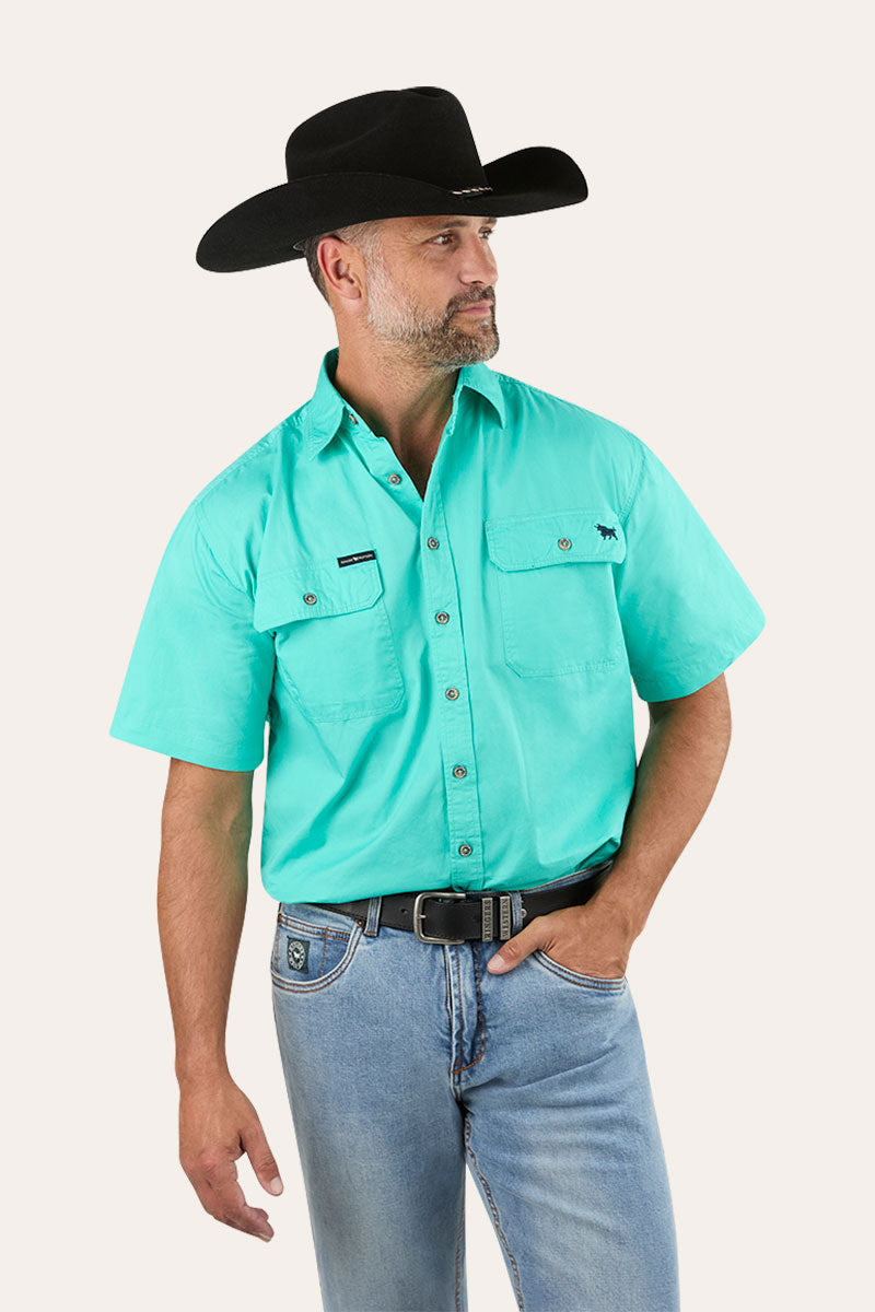 Lake Argyle Mens Short Sleeve Full Button Work Shirt - Mint