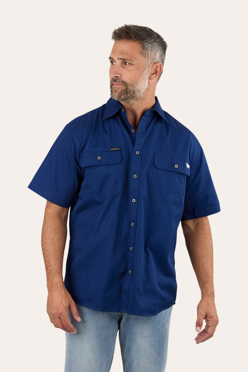 Lake Argyle Mens Short Sleeve Full Button Work Shirt - Navy