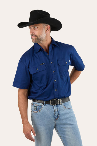 Lake Argyle Mens Short Sleeve Full Button Work Shirt - Navy