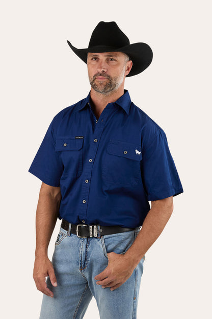 Lake Argyle Mens Short Sleeve Full Button Work Shirt - Navy