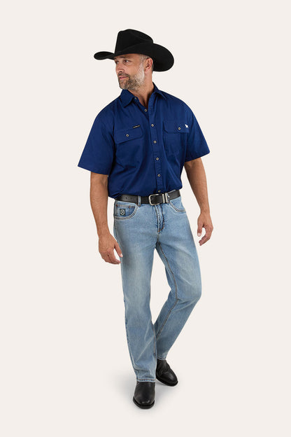 Lake Argyle Mens Short Sleeve Full Button Work Shirt - Navy