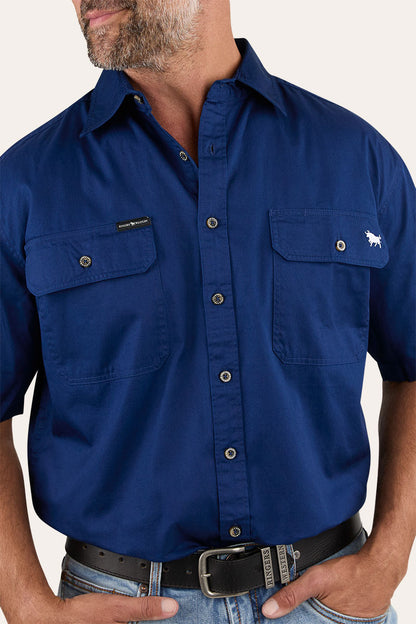 Lake Argyle Mens Short Sleeve Full Button Work Shirt - Navy