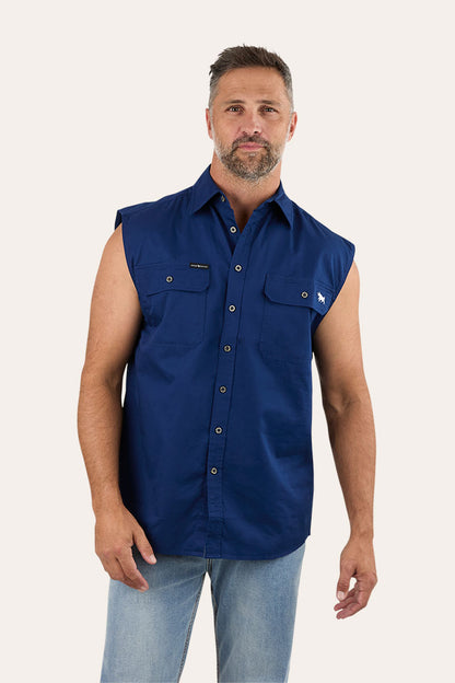 Rob Roy Mens Sleeveless Full Button Work Shirt - Navy