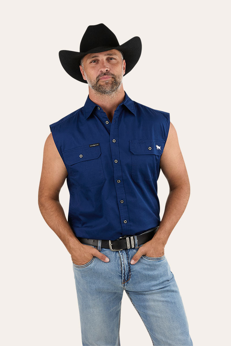 Rob Roy Mens Sleeveless Full Button Work Shirt - Navy