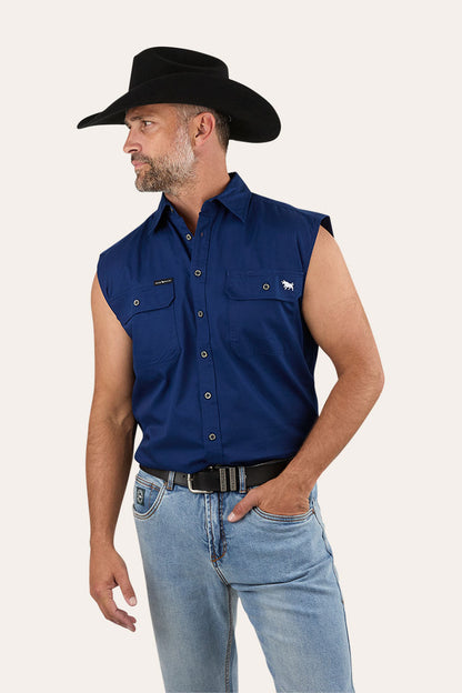Rob Roy Mens Sleeveless Full Button Work Shirt - Navy