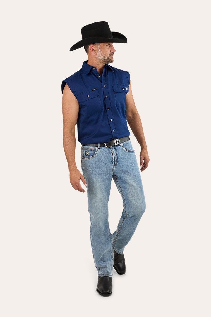 Rob Roy Mens Sleeveless Full Button Work Shirt - Navy