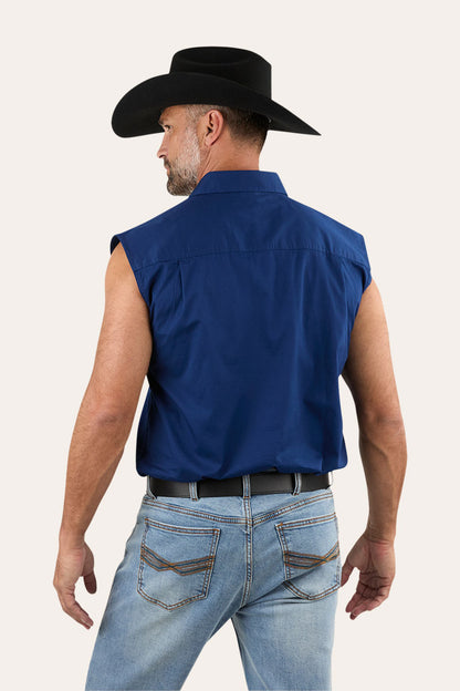 Rob Roy Mens Sleeveless Full Button Work Shirt - Navy