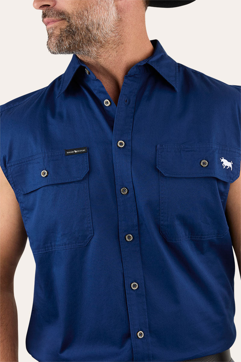 Rob Roy Mens Sleeveless Full Button Work Shirt - Navy
