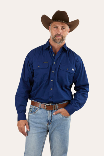 King River Mens Full Button Work Shirt - Navy