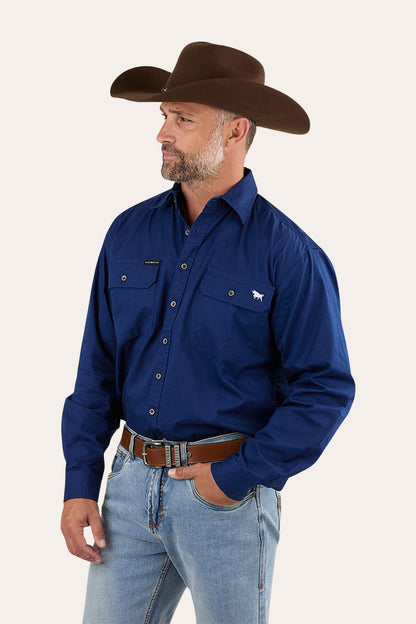 King River Mens Full Button Work Shirt - Navy
