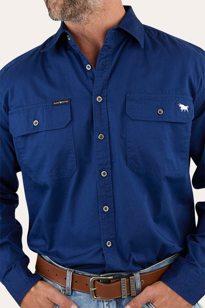 King River Mens Full Button Work Shirt - Navy