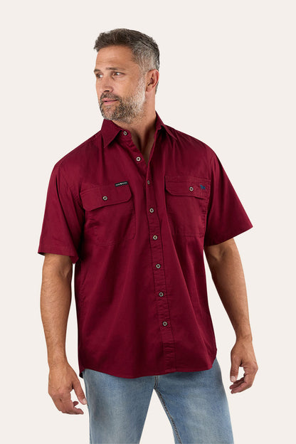 Lake Argyle Mens Short Sleeve Full Button Work Shirt - Burgundy