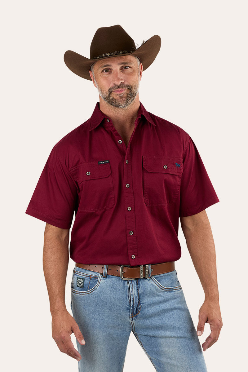Lake Argyle Mens Short Sleeve Full Button Work Shirt - Burgundy
