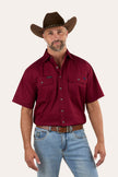Lake Argyle Mens Short Sleeve Full Button Work Shirt - Burgundy