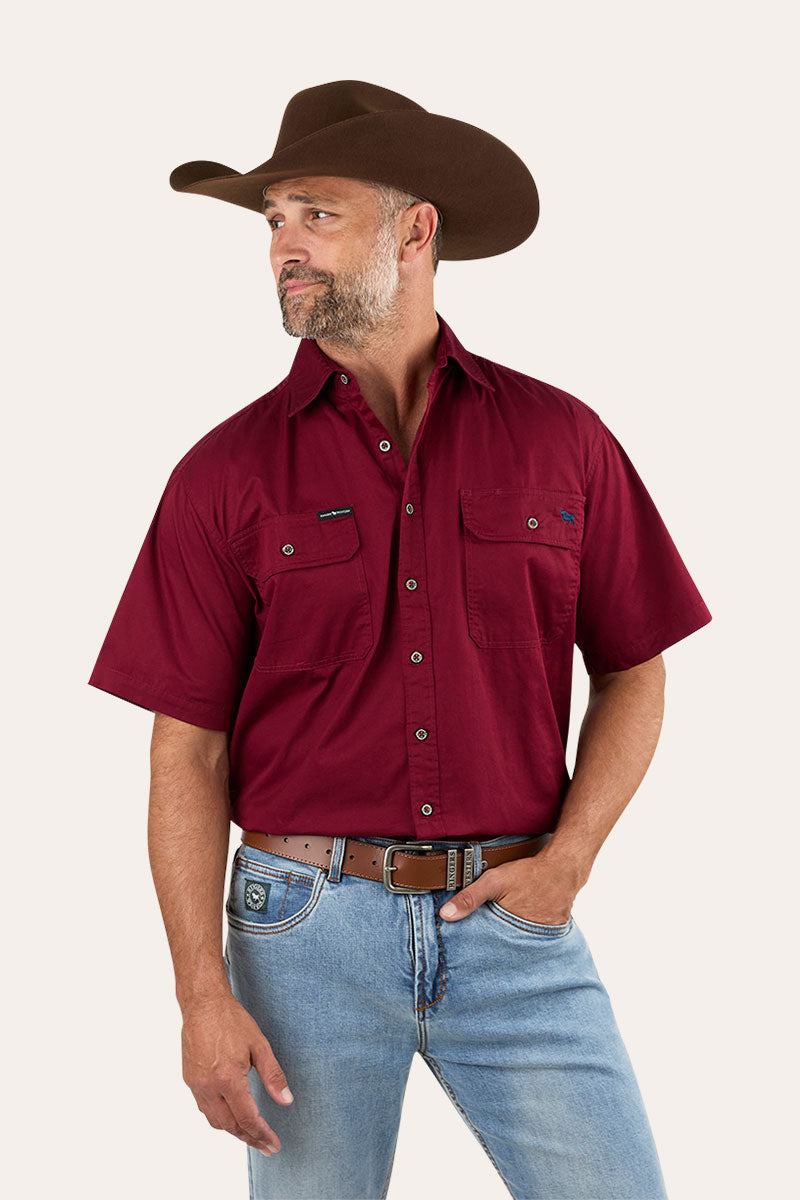 Lake Argyle Mens Short Sleeve Full Button Work Shirt - Burgundy