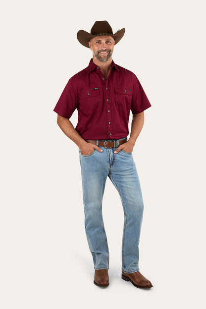 Lake Argyle Mens Short Sleeve Full Button Work Shirt - Burgundy