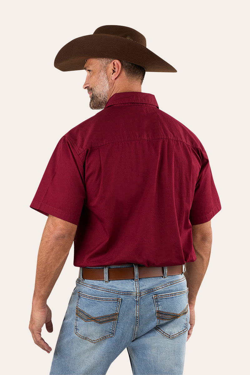 Lake Argyle Mens Short Sleeve Full Button Work Shirt - Burgundy