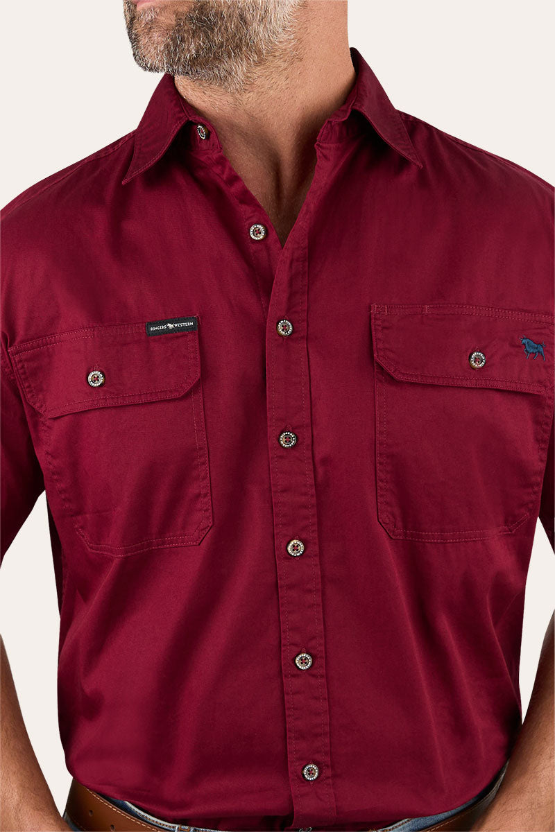 Lake Argyle Mens Short Sleeve Full Button Work Shirt - Burgundy