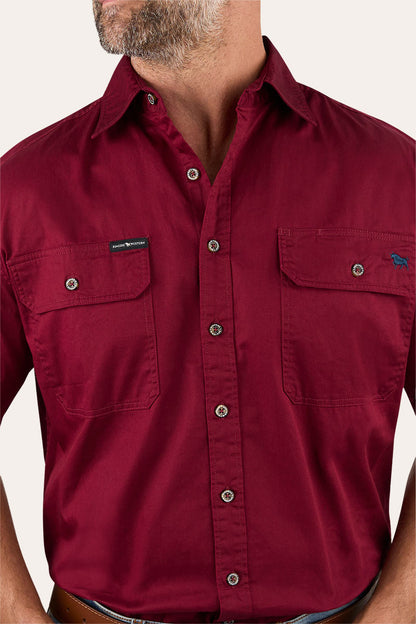 Lake Argyle Mens Short Sleeve Full Button Work Shirt - Burgundy