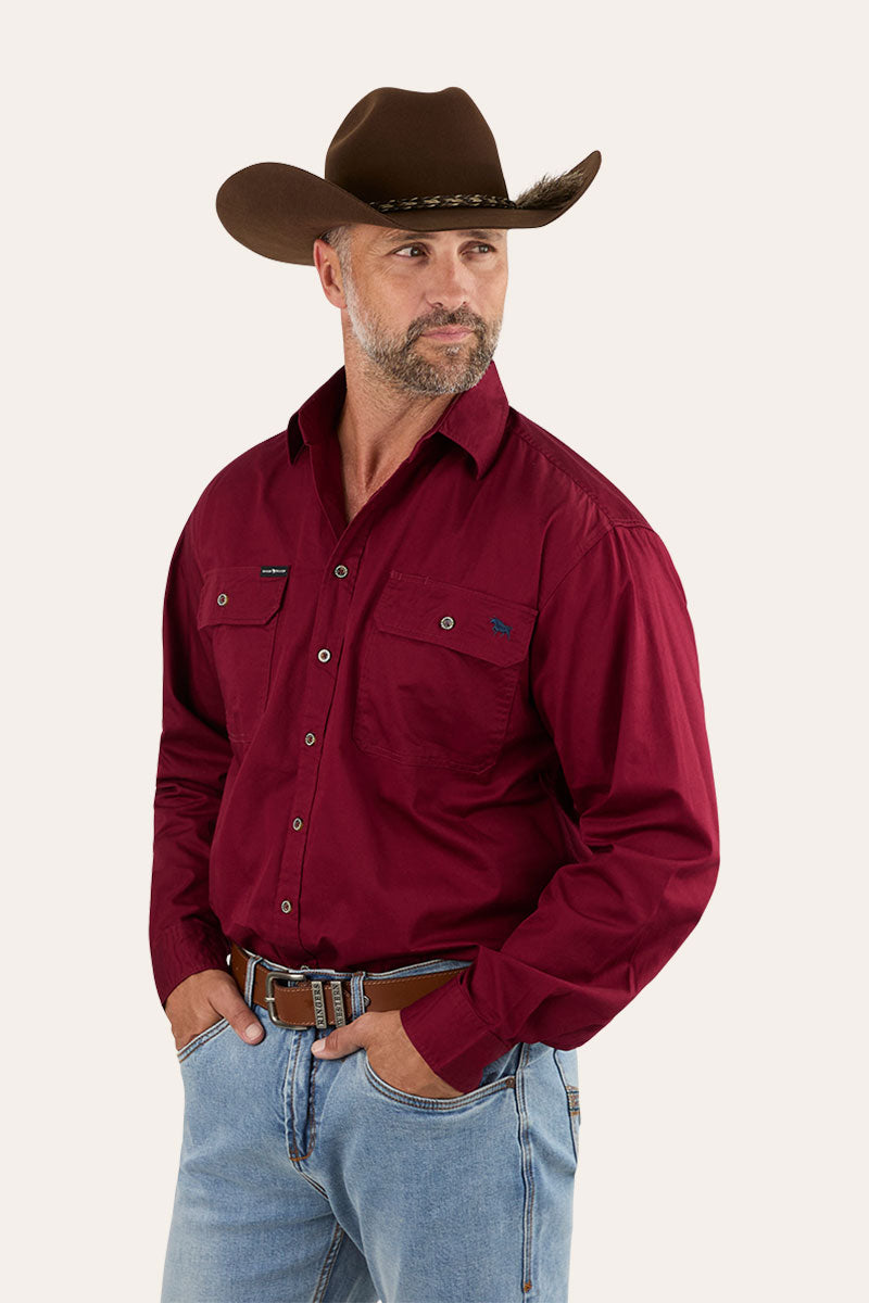King River Mens Full Button Work Shirt - Burgundy